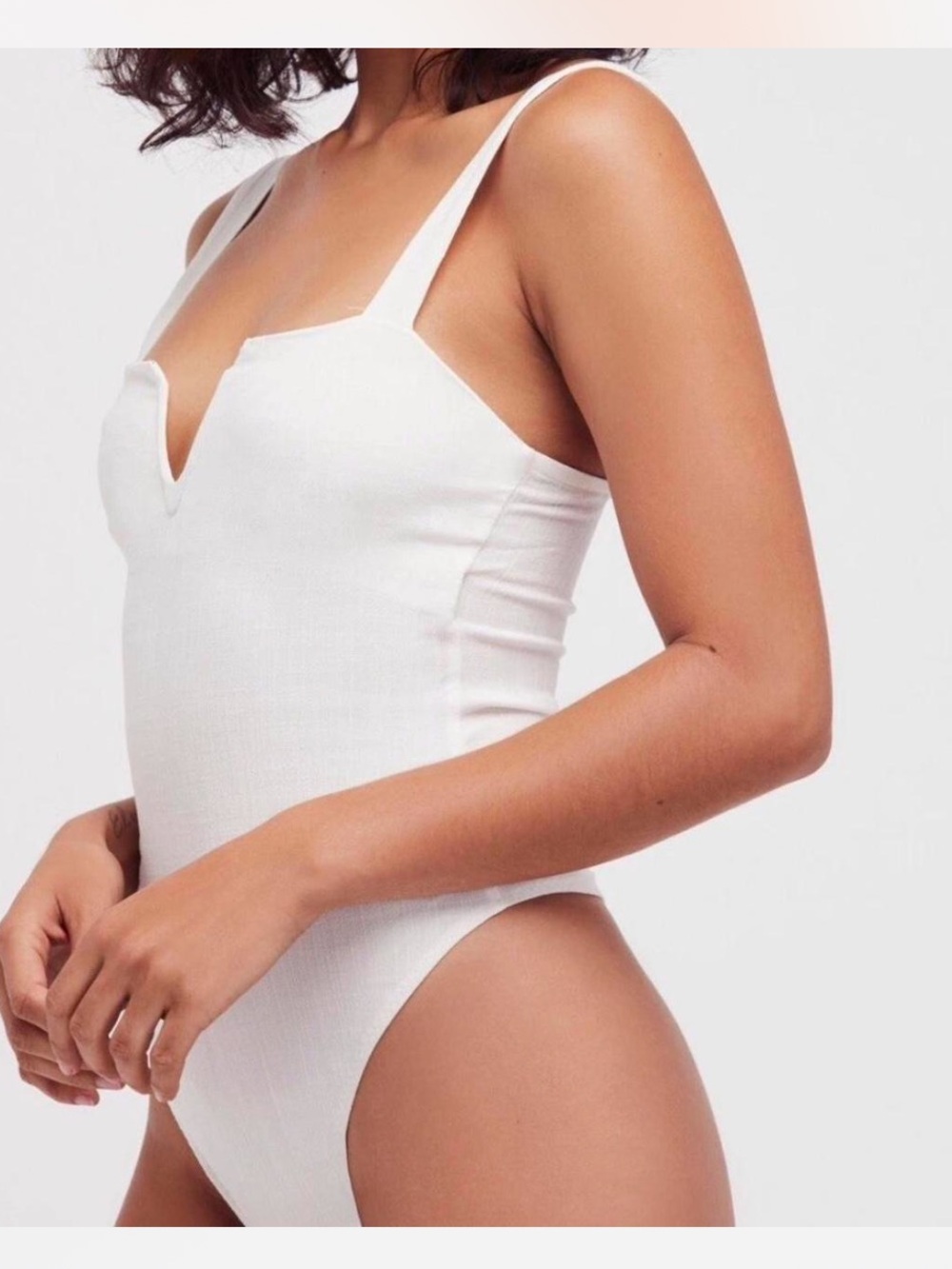 Free People White Ribbed V-Notch One-Piece Swimsuit